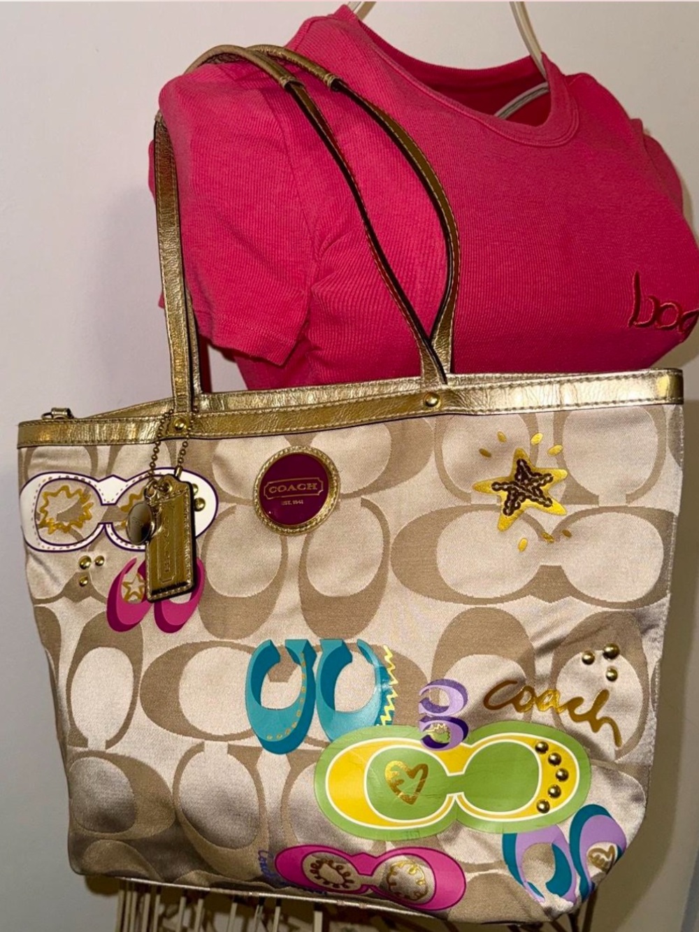 Coach Gold Signature Jacquard Tote